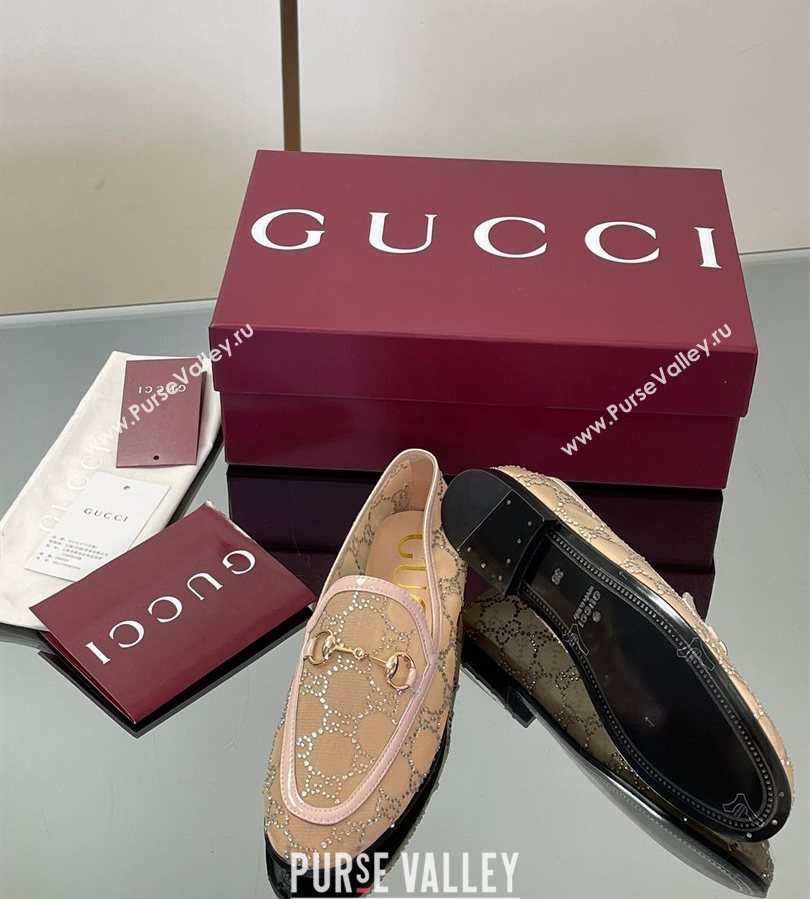 Gucci GG Mesh and Patent Leather Jordaan Loafers Nude 2025 835483 (MD-250712038)