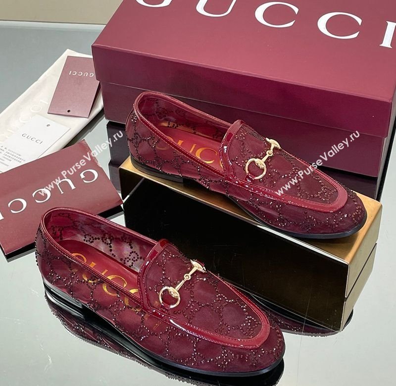 Gucci GG Mesh and Patent Leather Jordaan Loafers Red 2025 835483 (MD-250712039)