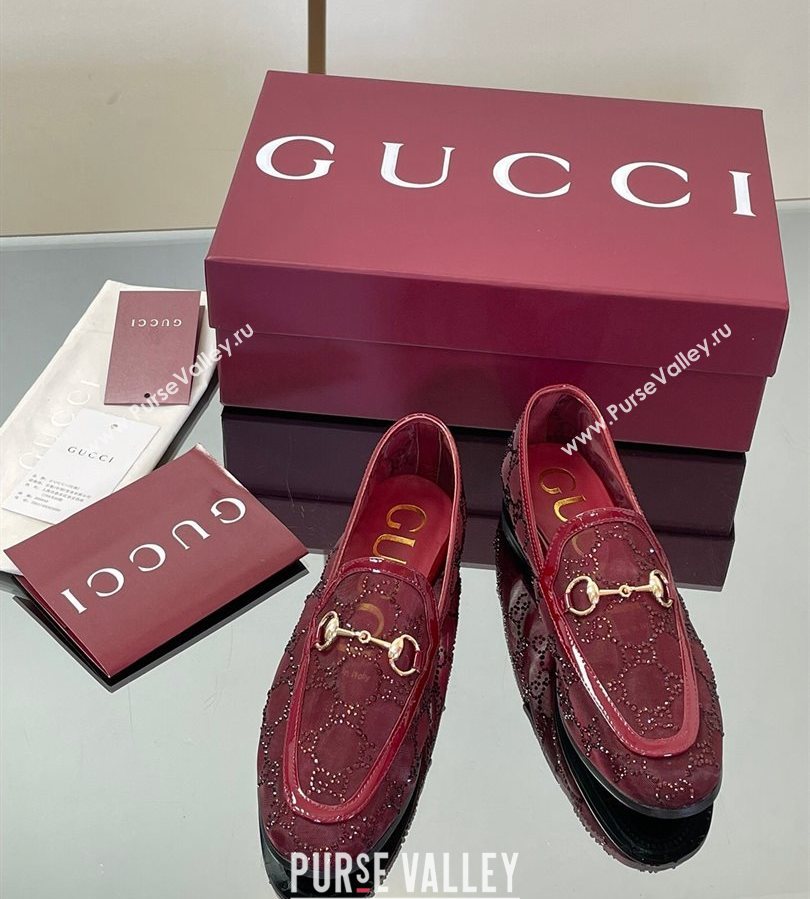 Gucci GG Mesh and Patent Leather Jordaan Loafers Red 2025 835483 (MD-250712039)