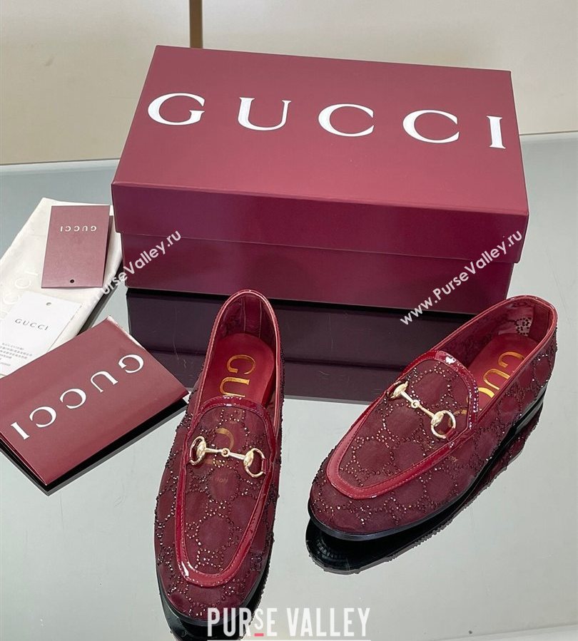 Gucci GG Mesh and Patent Leather Jordaan Loafers Red 2025 835483 (MD-250712039)