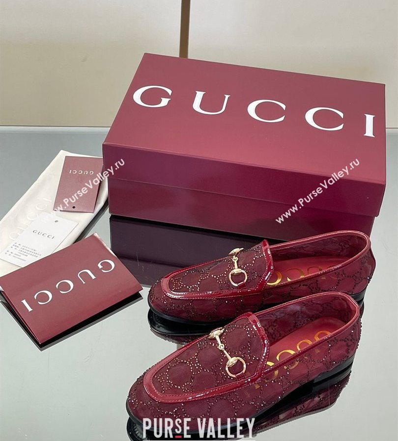 Gucci GG Mesh and Patent Leather Jordaan Loafers Red 2025 835483 (MD-250712039)