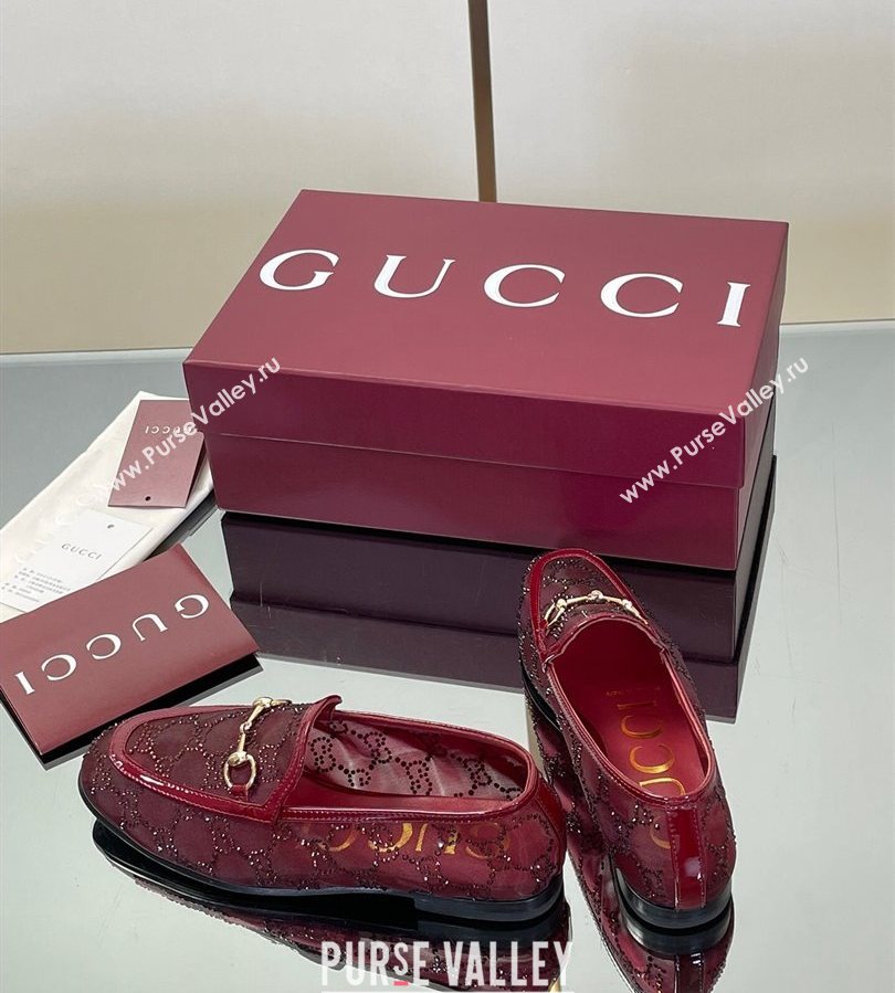 Gucci GG Mesh and Patent Leather Jordaan Loafers Red 2025 835483 (MD-250712039)