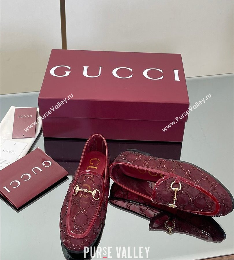 Gucci GG Mesh and Patent Leather Jordaan Loafers Red 2025 835483 (MD-250712039)