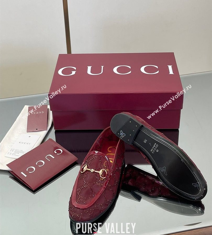 Gucci GG Mesh and Patent Leather Jordaan Loafers Red 2025 835483 (MD-250712039)