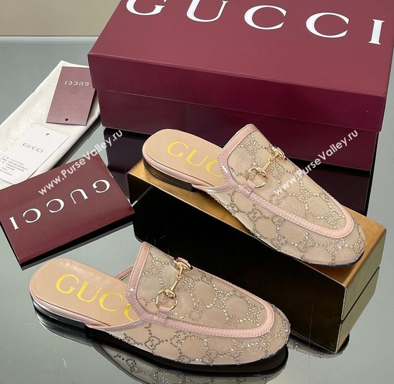 Gucci GG Mesh and Patent Leather Princetown Flat Slippers Nude 2025 835484 (MD-250712040)