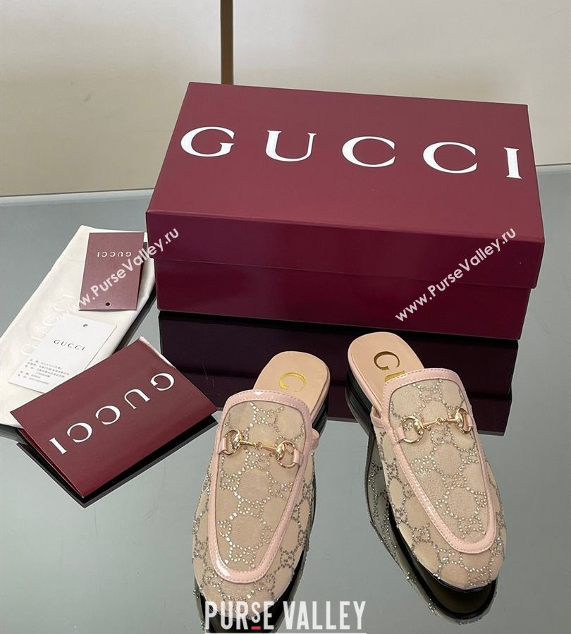 Gucci GG Mesh and Patent Leather Princetown Flat Slippers Nude 2025 835484 (MD-250712040)