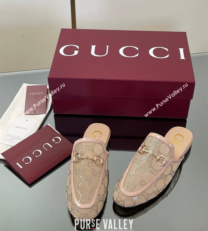 Gucci GG Mesh and Patent Leather Princetown Flat Slippers Nude 2025 835484 (MD-250712040)