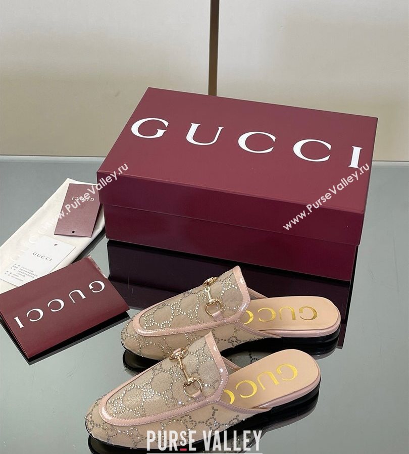 Gucci GG Mesh and Patent Leather Princetown Flat Slippers Nude 2025 835484 (MD-250712040)