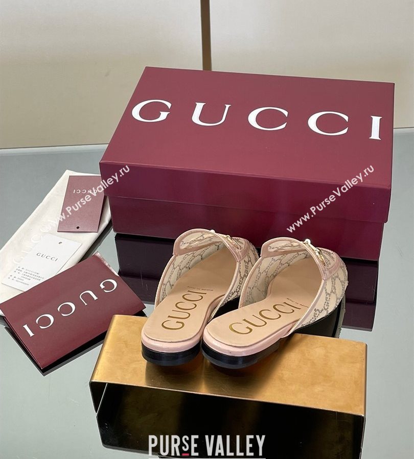 Gucci GG Mesh and Patent Leather Princetown Flat Slippers Nude 2025 835484 (MD-250712040)