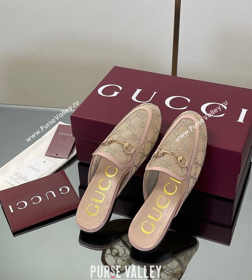 Gucci GG Mesh and Patent Leather Princetown Flat Slippers Nude 2025 835484 (MD-250712040)