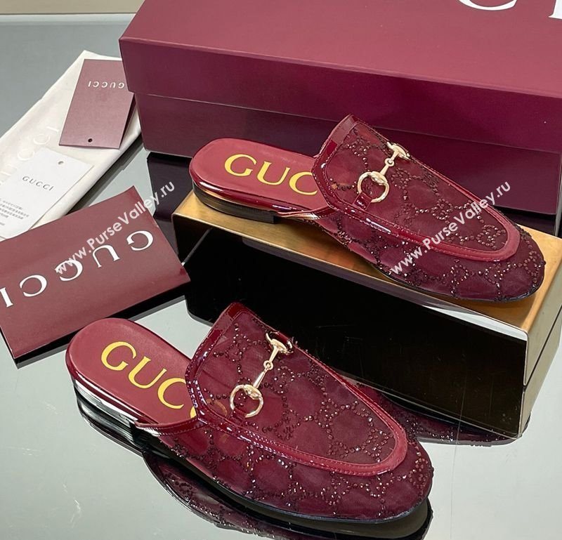 Gucci GG Mesh and Patent Leather Princetown Flat Slippers Red 2025 835484 (MD-250712041)