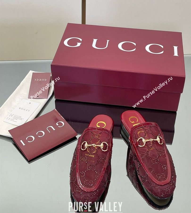 Gucci GG Mesh and Patent Leather Princetown Flat Slippers Red 2025 835484 (MD-250712041)