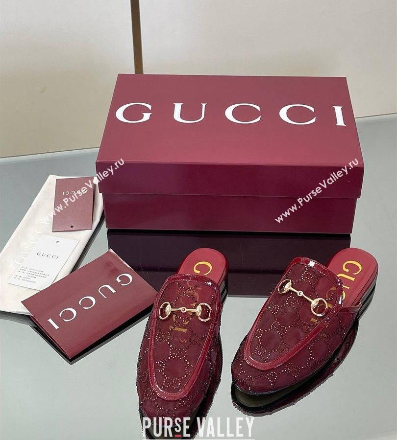 Gucci GG Mesh and Patent Leather Princetown Flat Slippers Red 2025 835484 (MD-250712041)