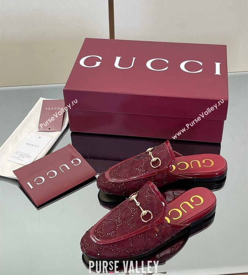 Gucci GG Mesh and Patent Leather Princetown Flat Slippers Red 2025 835484 (MD-250712041)