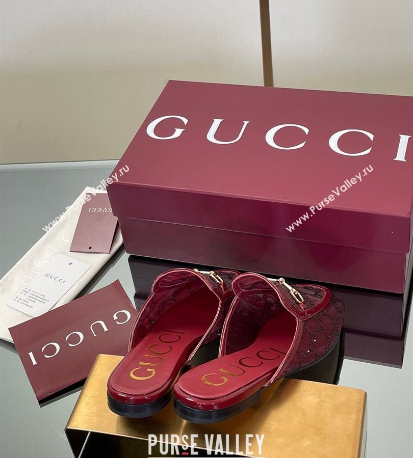 Gucci GG Mesh and Patent Leather Princetown Flat Slippers Red 2025 835484 (MD-250712041)