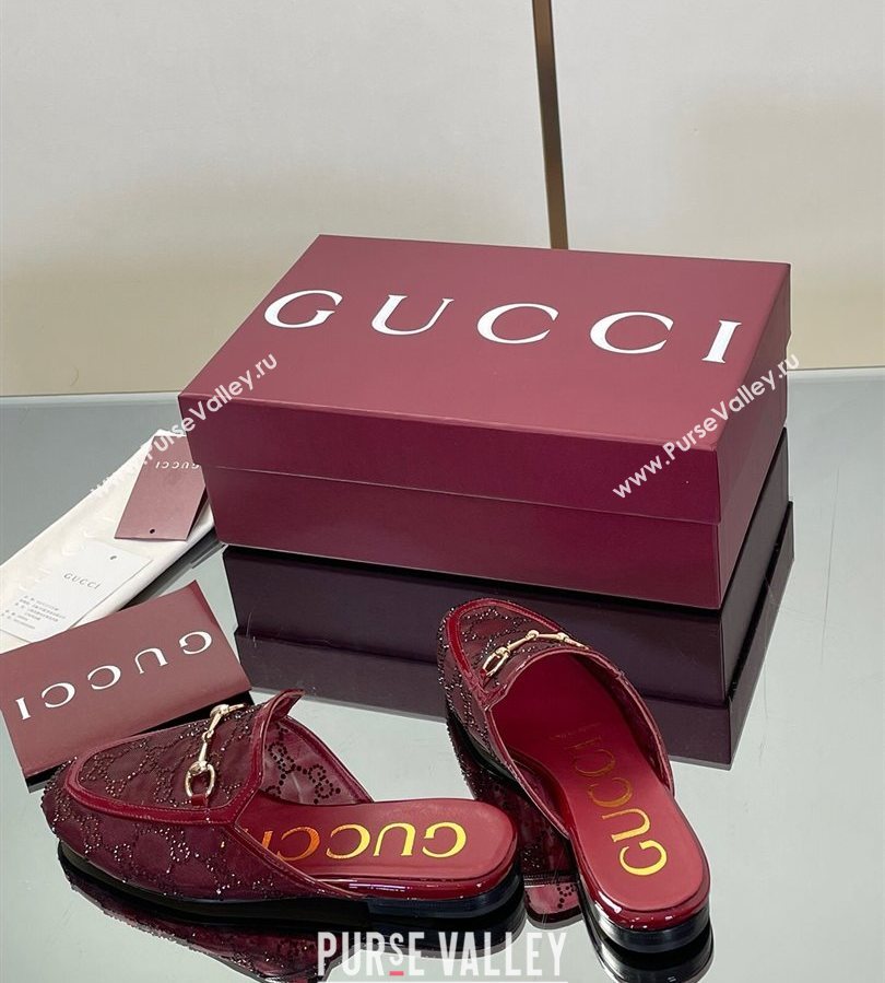 Gucci GG Mesh and Patent Leather Princetown Flat Slippers Red 2025 835484 (MD-250712041)