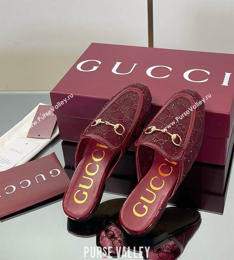 Gucci GG Mesh and Patent Leather Princetown Flat Slippers Red 2025 835484 (MD-250712041)