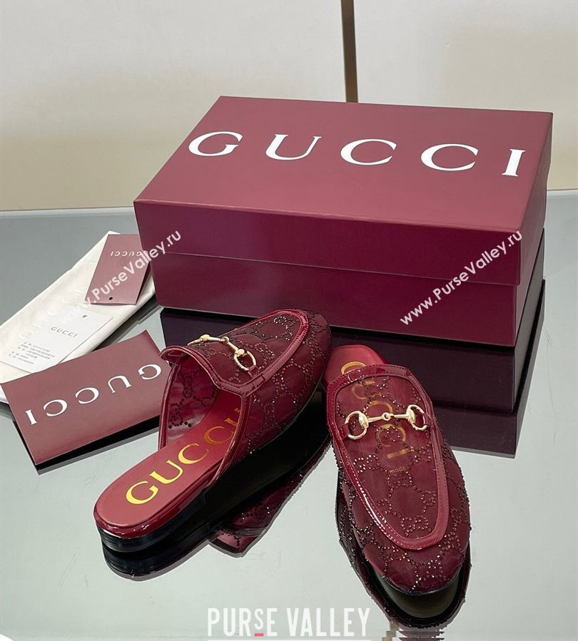 Gucci GG Mesh and Patent Leather Princetown Flat Slippers Red 2025 835484 (MD-250712041)