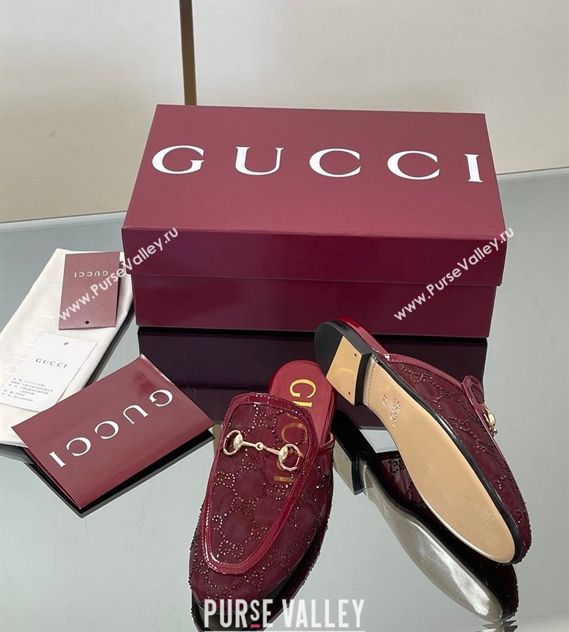 Gucci GG Mesh and Patent Leather Princetown Flat Slippers Red 2025 835484 (MD-250712041)