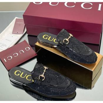 Gucci GG Mesh and Patent Leather Princetown Flat Slippers Black 2025 835484 (MD-250712042)