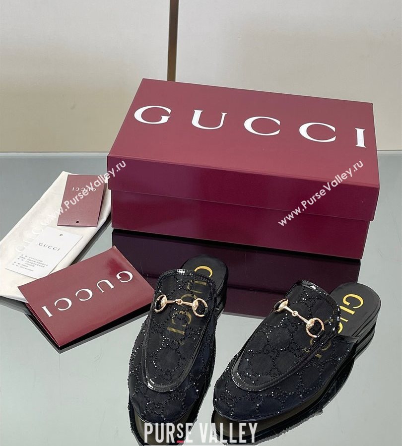 Gucci GG Mesh and Patent Leather Princetown Flat Slippers Black 2025 835484 (MD-250712042)