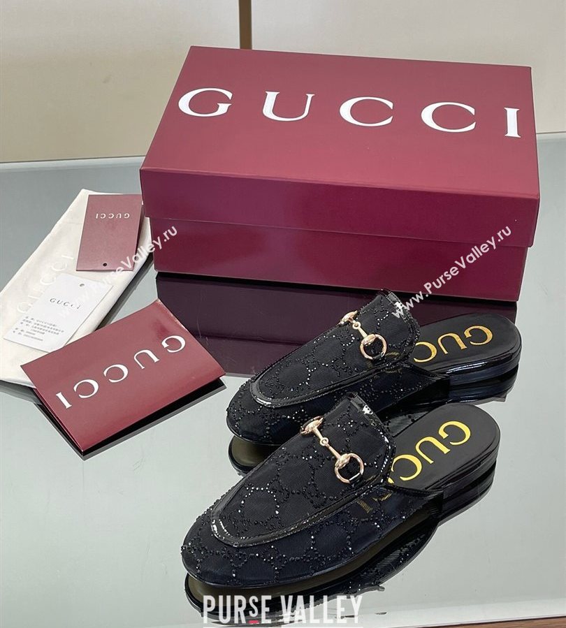 Gucci GG Mesh and Patent Leather Princetown Flat Slippers Black 2025 835484 (MD-250712042)
