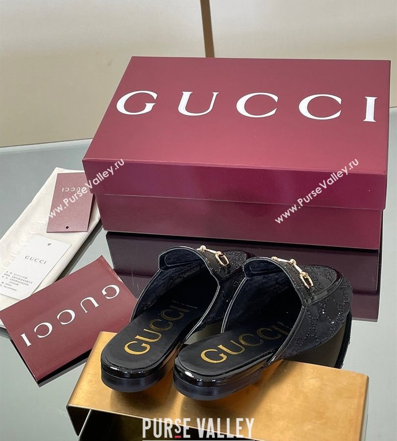 Gucci GG Mesh and Patent Leather Princetown Flat Slippers Black 2025 835484 (MD-250712042)