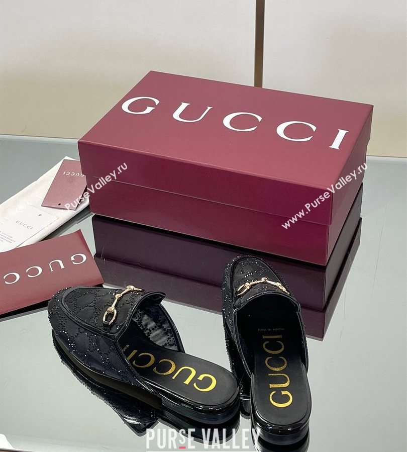 Gucci GG Mesh and Patent Leather Princetown Flat Slippers Black 2025 835484 (MD-250712042)