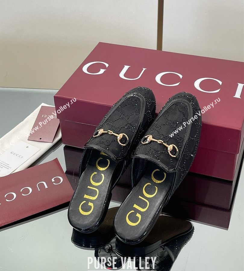 Gucci GG Mesh and Patent Leather Princetown Flat Slippers Black 2025 835484 (MD-250712042)