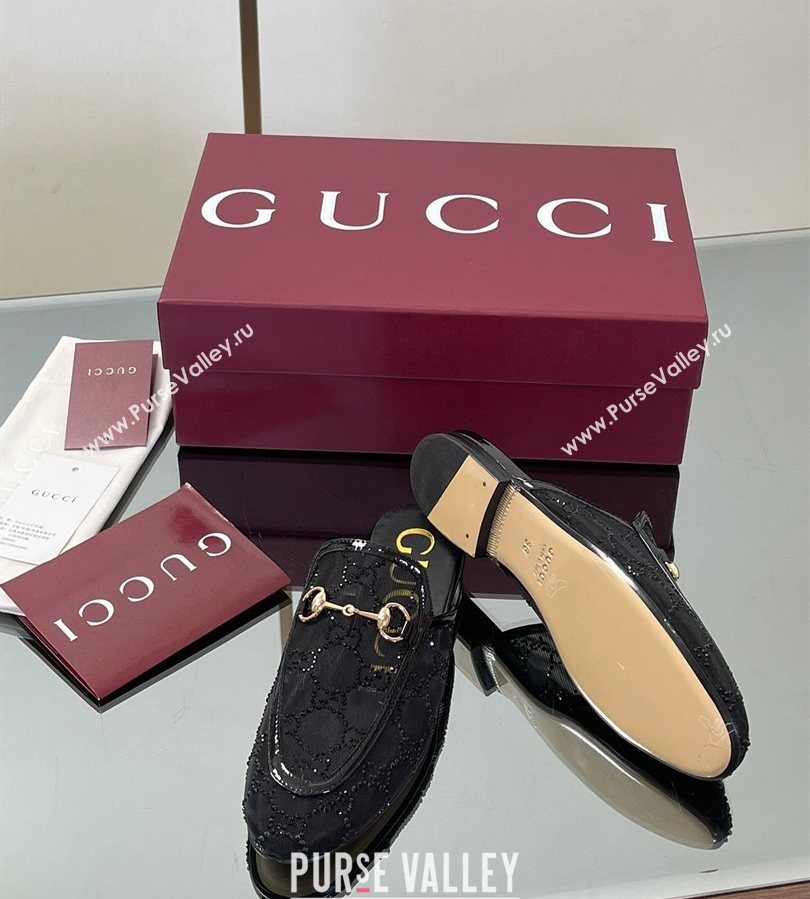 Gucci GG Mesh and Patent Leather Princetown Flat Slippers Black 2025 835484 (MD-250712042)