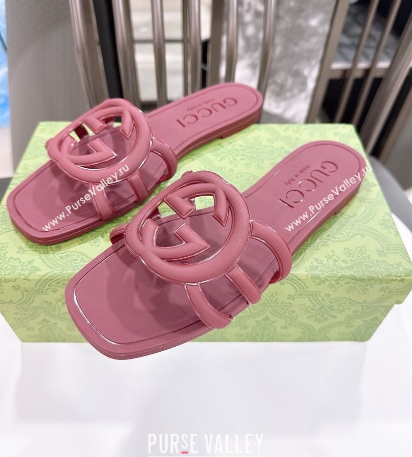 Gucci Interlocking G Flat Slides Sandal in Shiny TPU Dark Burgundy 2025 780307 (GDX-250711133)
