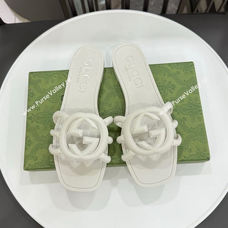 Gucci Interlocking G Flat Slides Sandal in Shiny TPU White 2025 780307 (GDX-250711125)