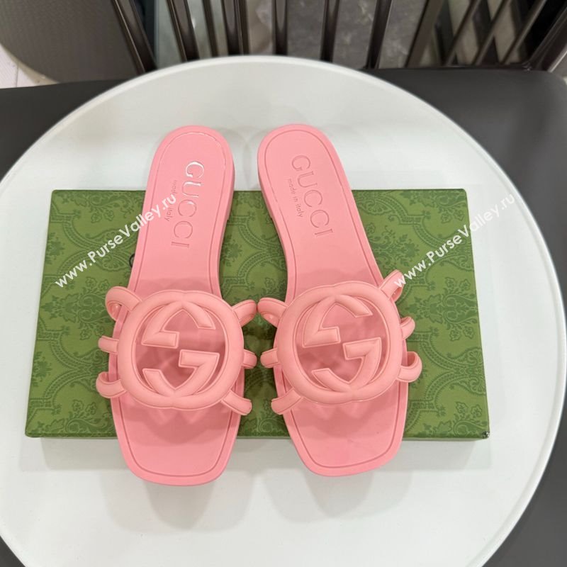 Gucci Interlocking G Flat Slides Sandal in Shiny TPU Light Pink 2025 780307 (GDX-250711129)