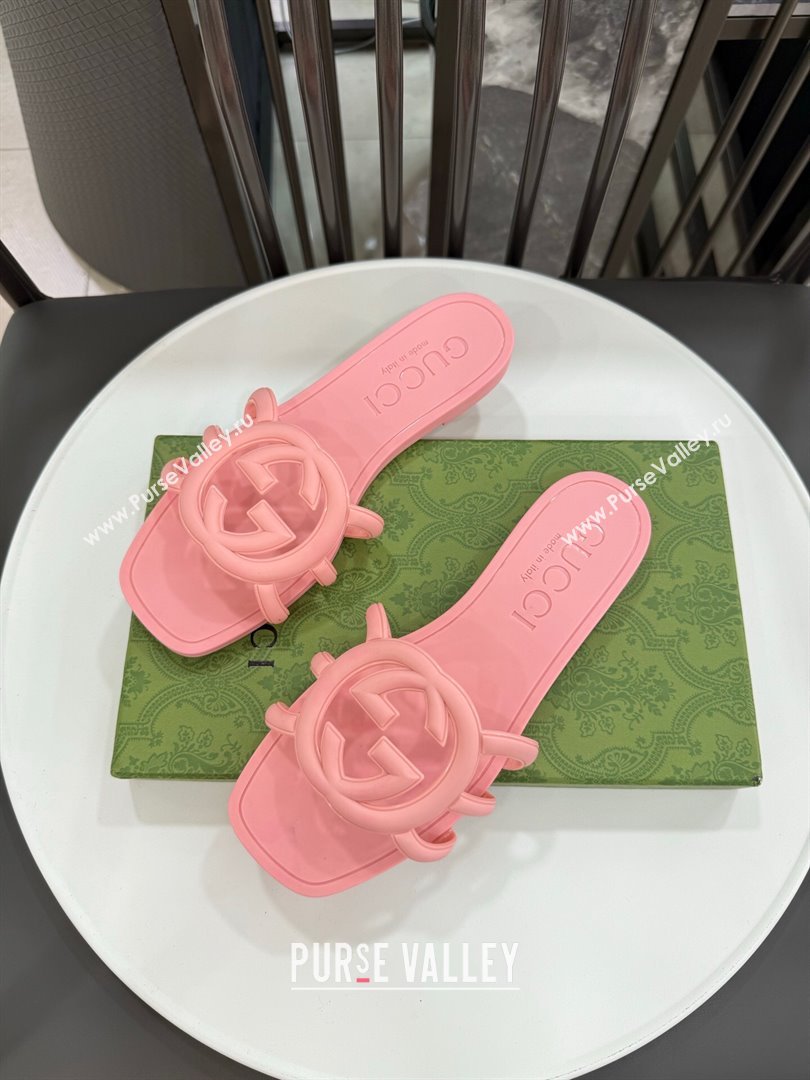 Gucci Interlocking G Flat Slides Sandal in Shiny TPU Light Pink 2025 780307 (GDX-250711129)