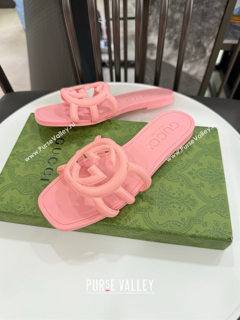 Gucci Interlocking G Flat Slides Sandal in Shiny TPU Light Pink 2025 780307 (GDX-250711129)