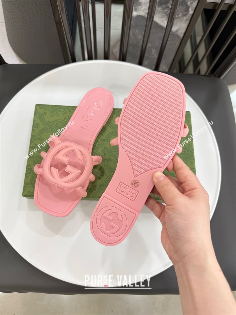 Gucci Interlocking G Flat Slides Sandal in Shiny TPU Light Pink 2025 780307 (GDX-250711129)
