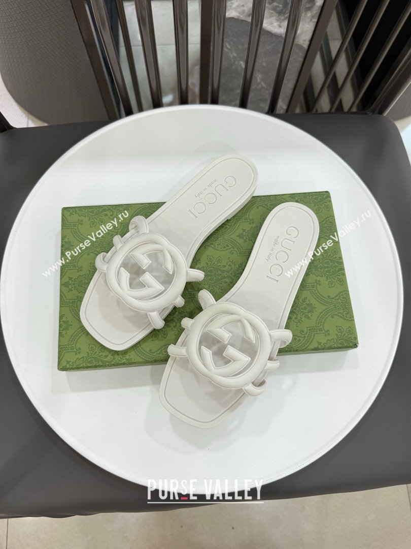 Gucci Interlocking G Flat Slides Sandal in Shiny TPU White 2025 780307 (GDX-250711125)