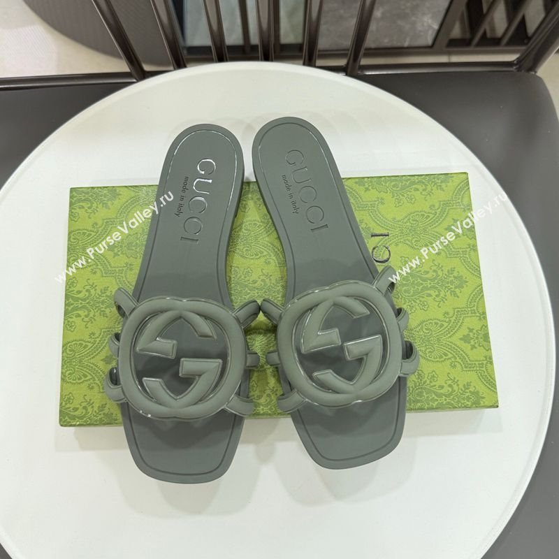 Gucci Interlocking G Flat Slides Sandal in Shiny TPU Dark Green 2025 780307 (GDX-250711131)