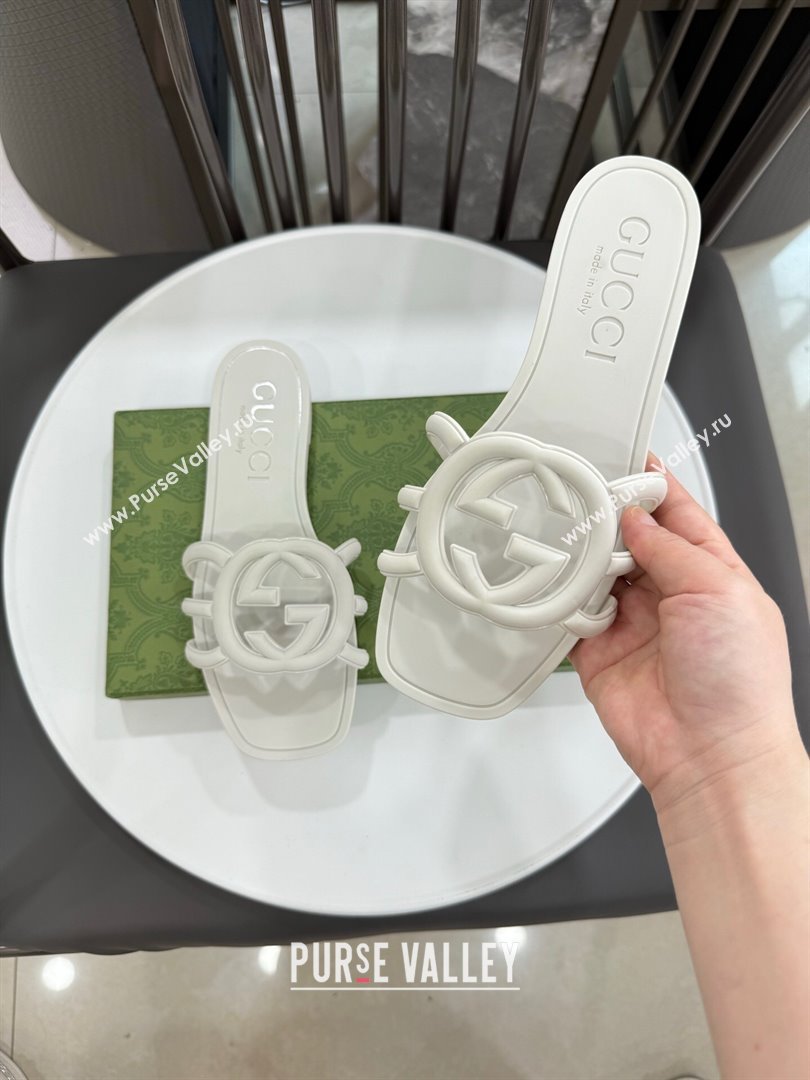 Gucci Interlocking G Flat Slides Sandal in Shiny TPU White 2025 780307 (GDX-250711125)