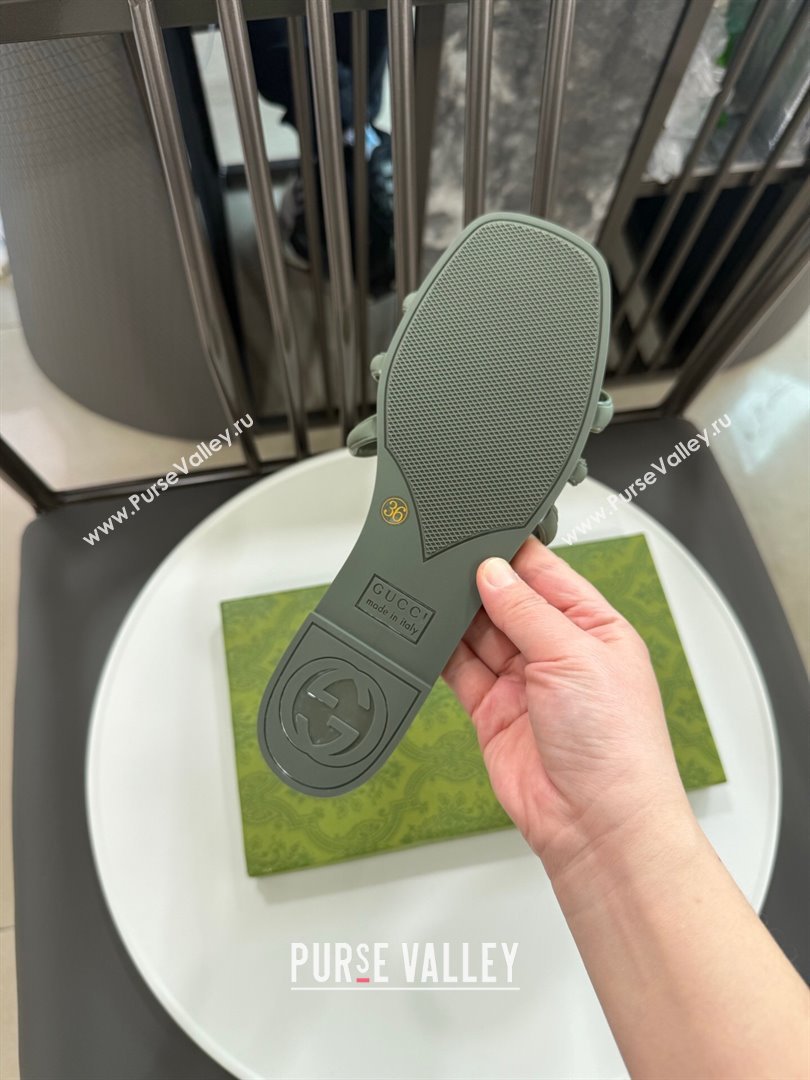Gucci Interlocking G Flat Slides Sandal in Shiny TPU Dark Green 2025 780307 (GDX-250711131)