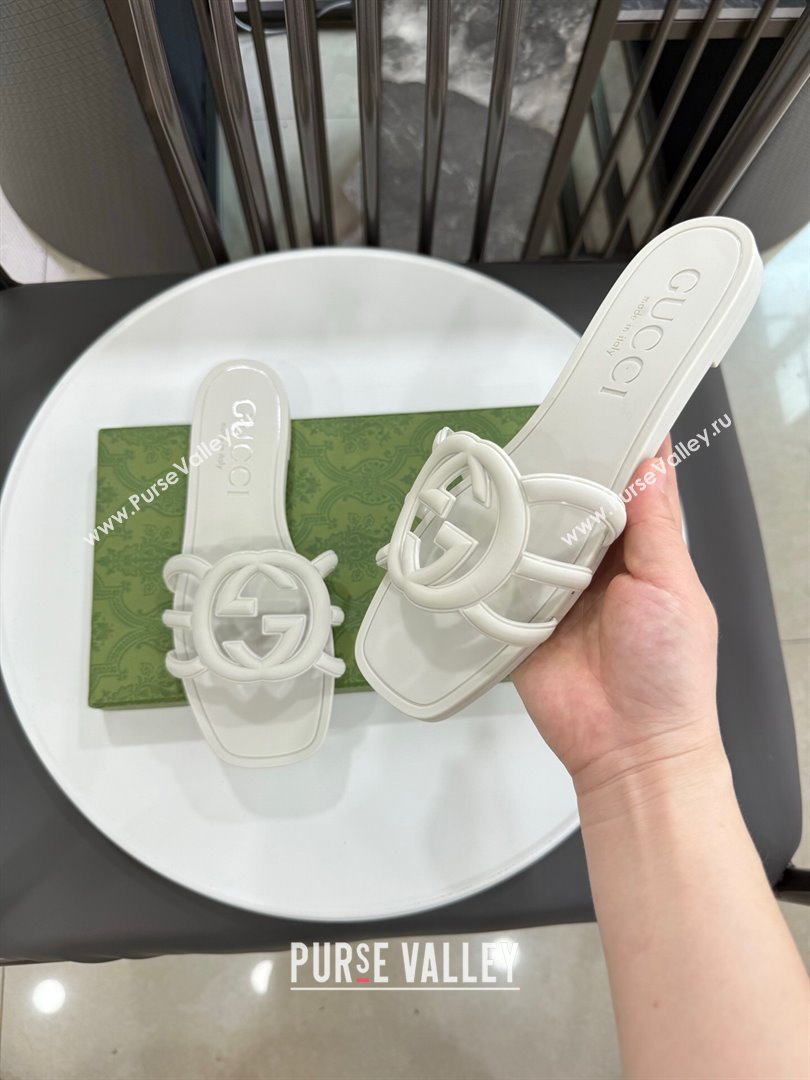 Gucci Interlocking G Flat Slides Sandal in Shiny TPU White 2025 780307 (GDX-250711125)