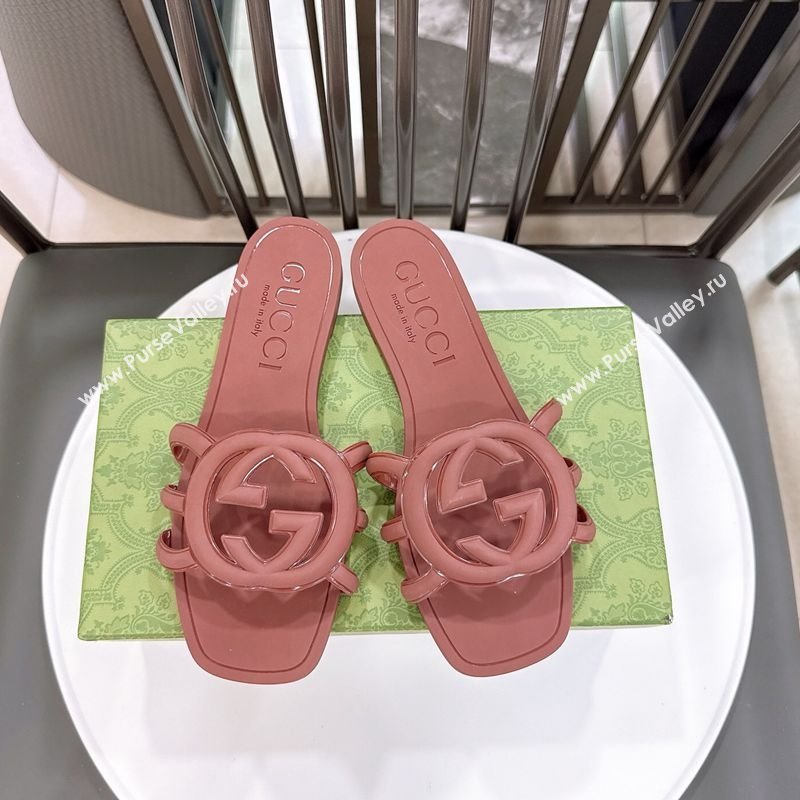 Gucci Interlocking G Flat Slides Sandal in Shiny TPU Brown 2025 780307 (GDX-250711134)
