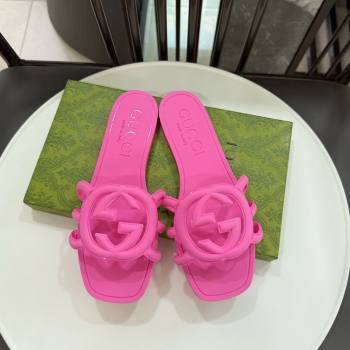 Gucci Interlocking G Flat Slides Sandal in Shiny TPU Fuchsia Pink 2025 780307 (GDX-250711135)