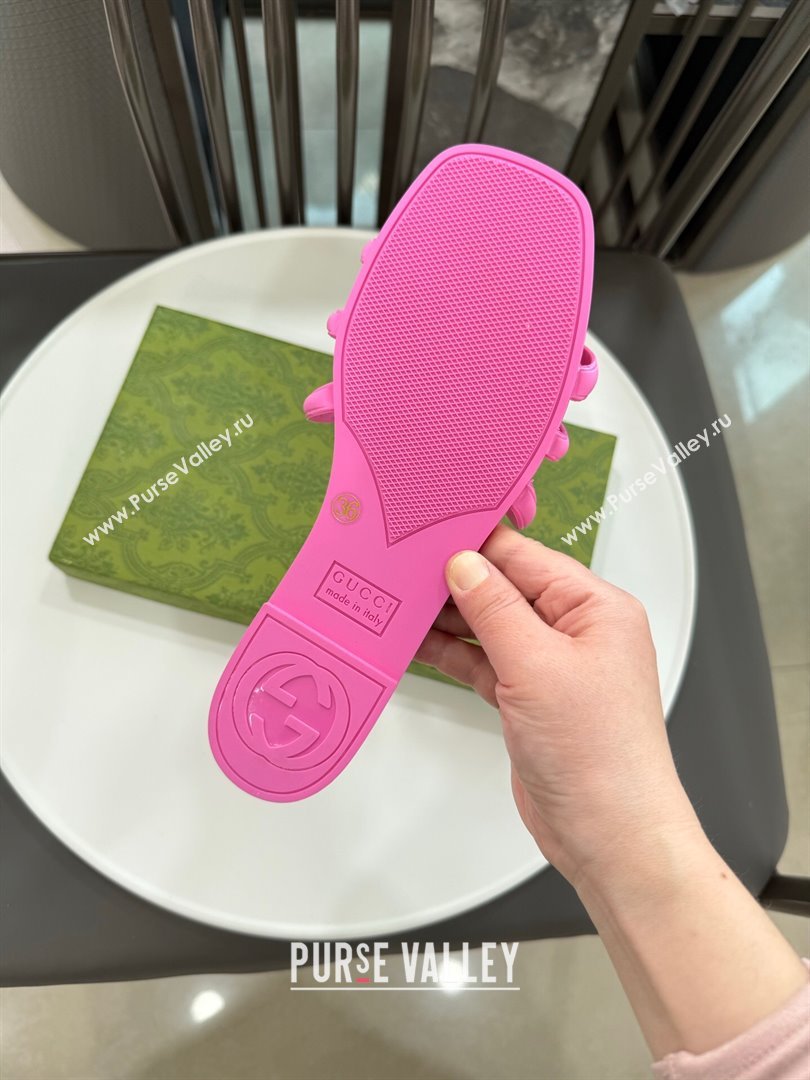 Gucci Interlocking G Flat Slides Sandal in Shiny TPU Fuchsia Pink 2025 780307 (GDX-250711135)