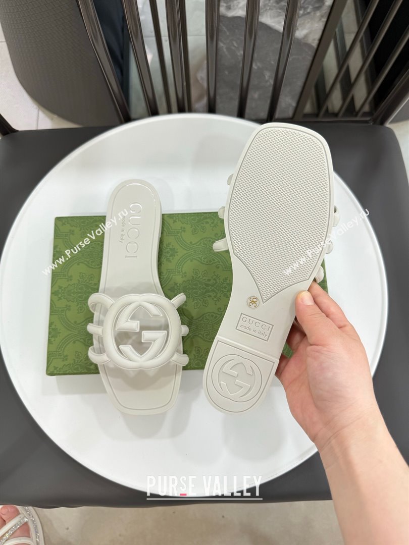 Gucci Interlocking G Flat Slides Sandal in Shiny TPU White 2025 780307 (GDX-250711125)