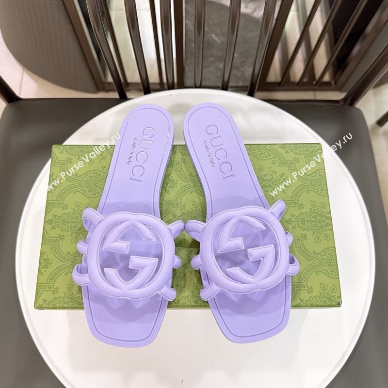Gucci Interlocking G Flat Slides Sandal in Shiny TPU Purple 2025 780307 (GDX-250711136)