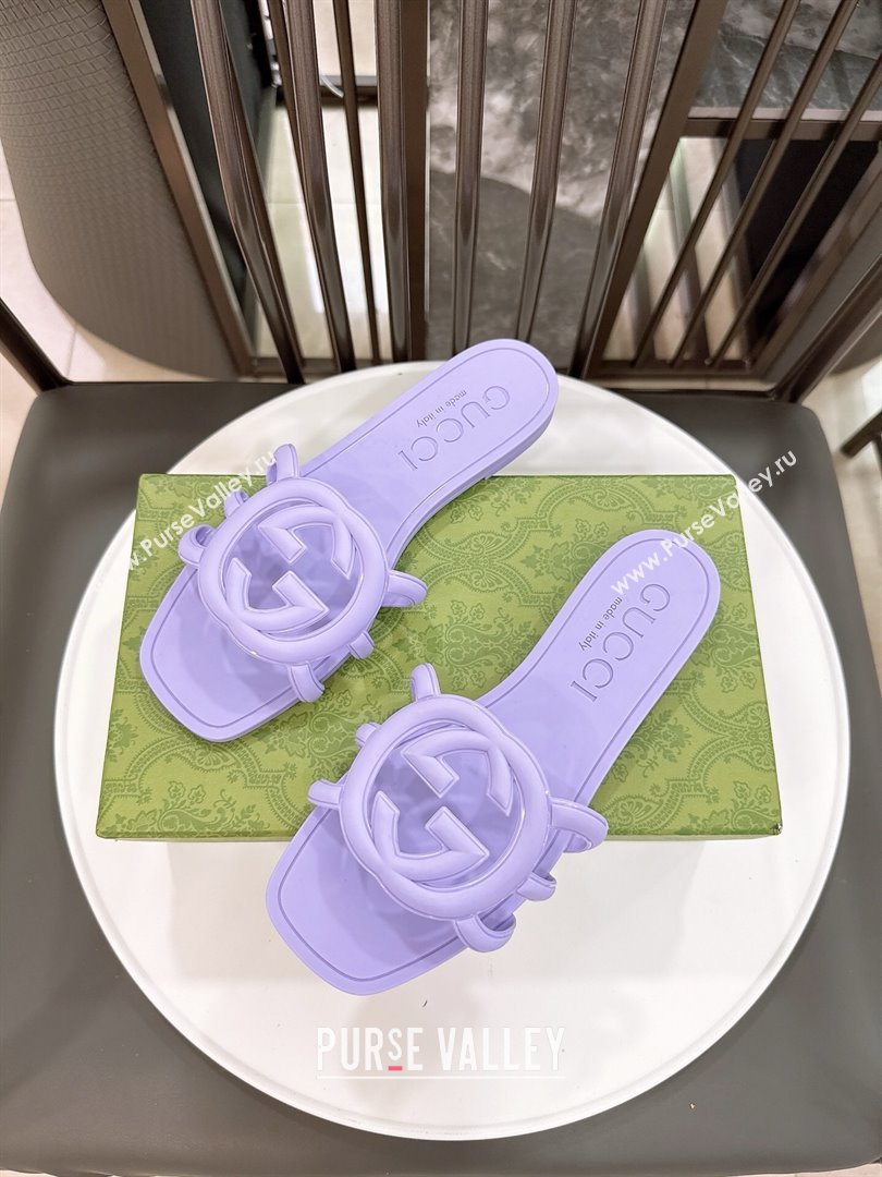 Gucci Interlocking G Flat Slides Sandal in Shiny TPU Purple 2025 780307 (GDX-250711136)