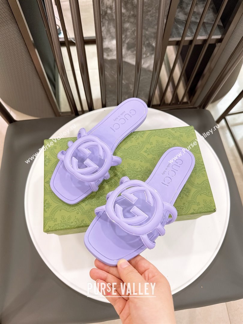 Gucci Interlocking G Flat Slides Sandal in Shiny TPU Purple 2025 780307 (GDX-250711136)
