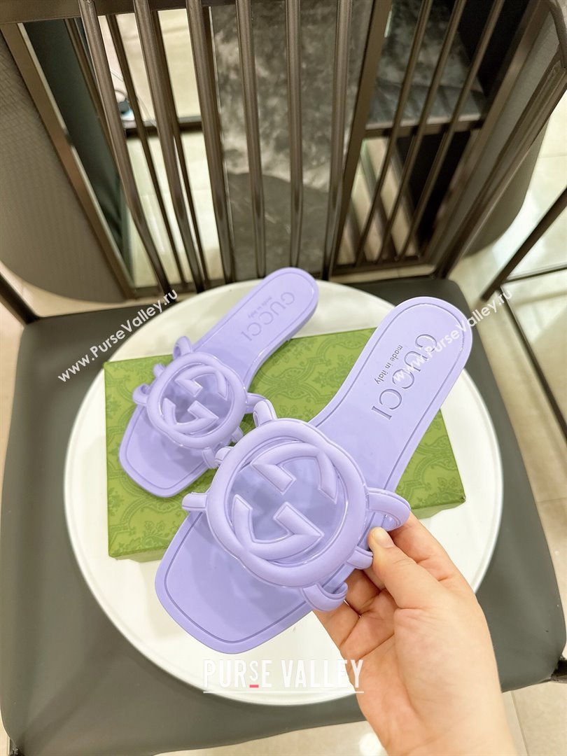 Gucci Interlocking G Flat Slides Sandal in Shiny TPU Purple 2025 780307 (GDX-250711136)