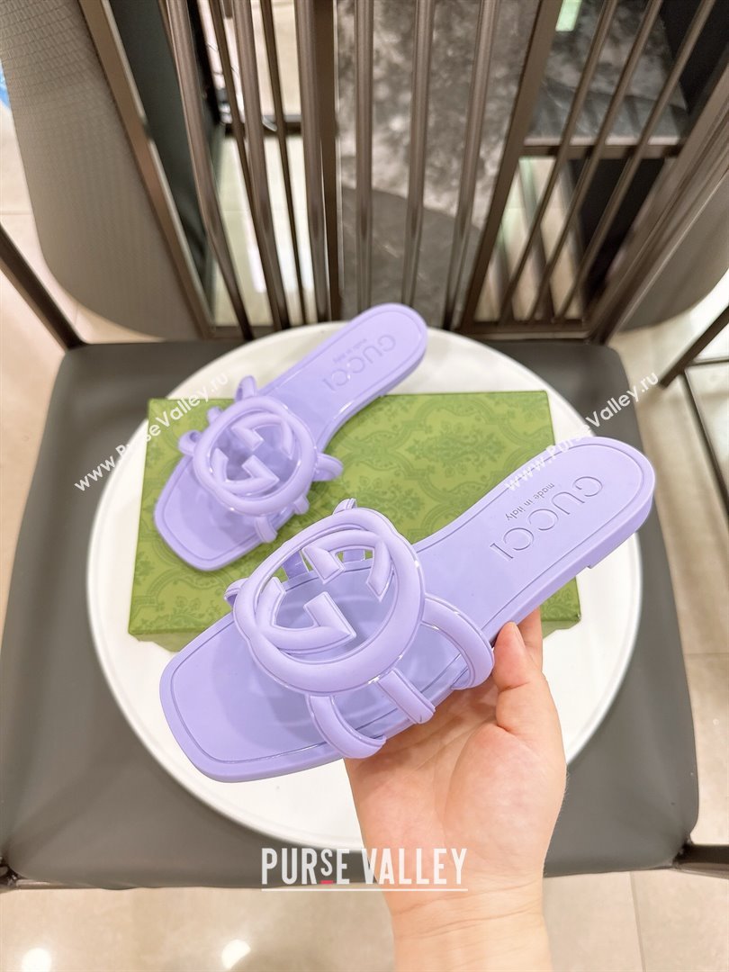 Gucci Interlocking G Flat Slides Sandal in Shiny TPU Purple 2025 780307 (GDX-250711136)